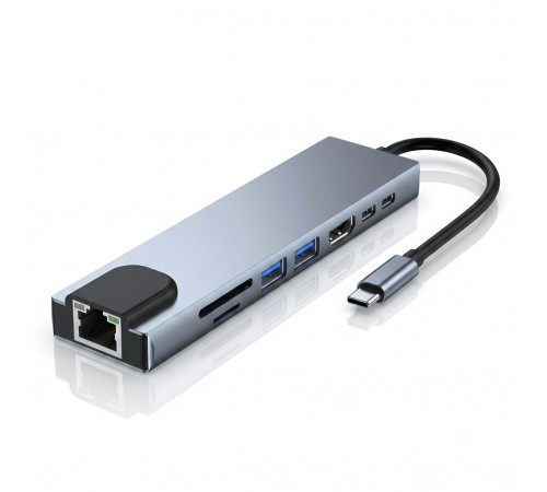 Адаптер USB HUB Type-C | 8 в 1 | HDMI + 2xUSB + 2×Type-C + SD + TF + RJ45